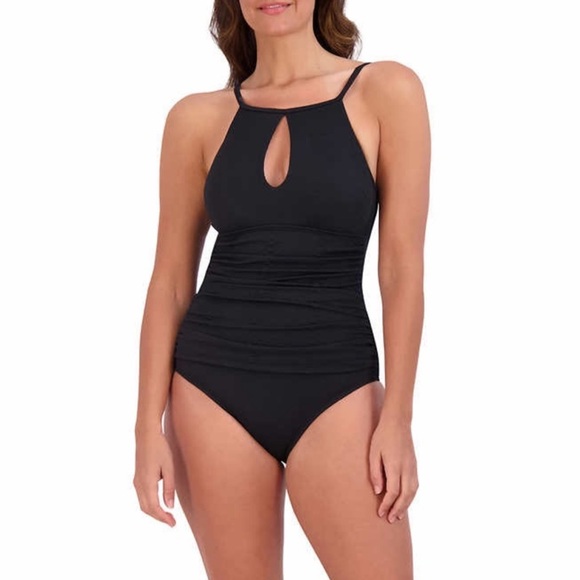 NEW Jessica Simpson Women’s Key Front One Piece Adjustable Strap Black Swimsuit - Picture 1 of 13